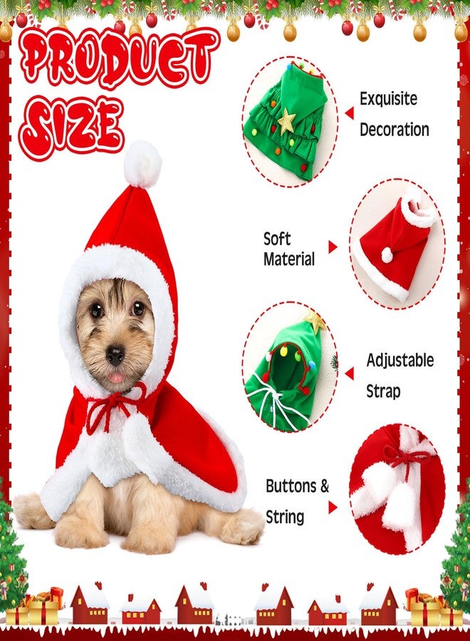 SilTriangle 2 Pcs Pet Christmas Costume, Dogs Cats Cape with Hat Santa Claus Cloak and Xmas Tree Cloak with Star and Pompoms, for Dogs Cats Pet Puppy Santa Gifts Christmas Outfit(Small) - Image 2
